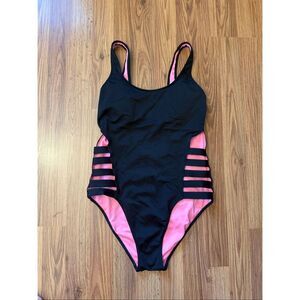 PINK Victoria's Secret Women's High Cut Strappy One-Piece Swimsuit Black Medium